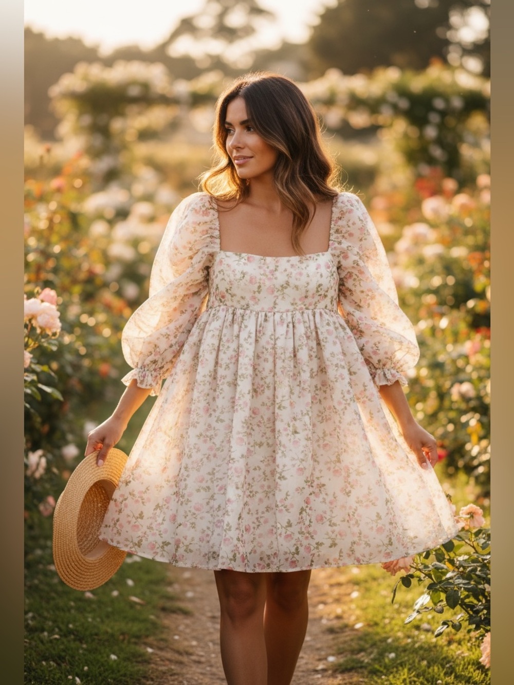NWT J.ING Floral Babydoll Mini Dress Puff Sleeve Cottagecore Size Medium